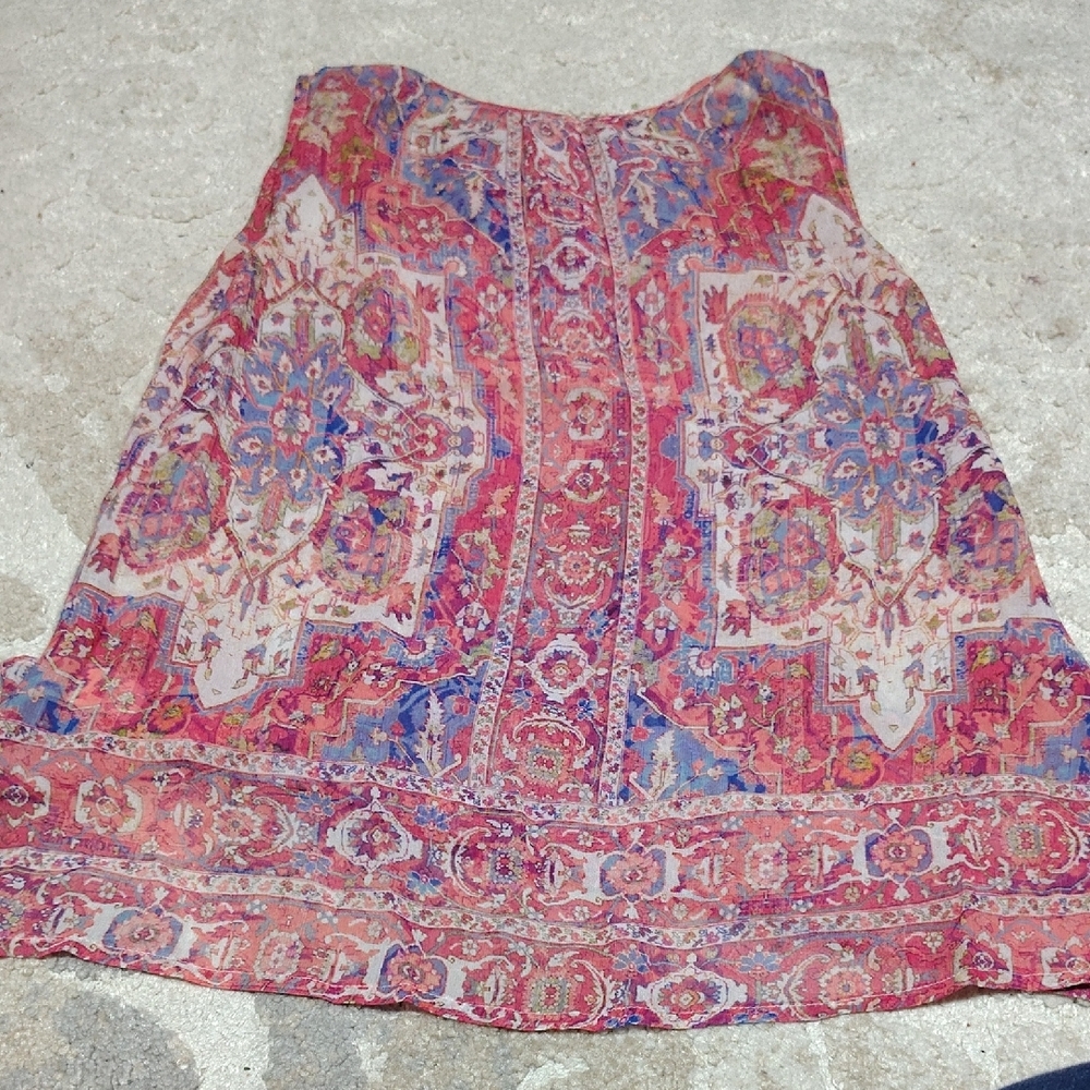 Ecru Pink Paisley Medallion Sleeveless Boho Blouse with Tassel Tie Neck - Picture 4 of 4